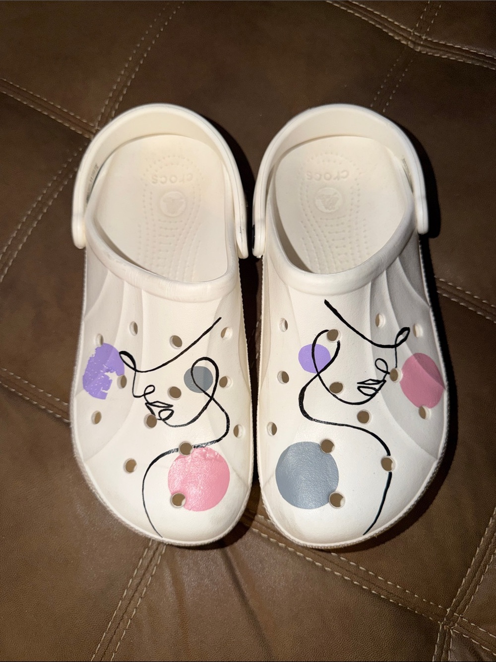 White Clog Shoes with Pink, Purple and Gray Dots